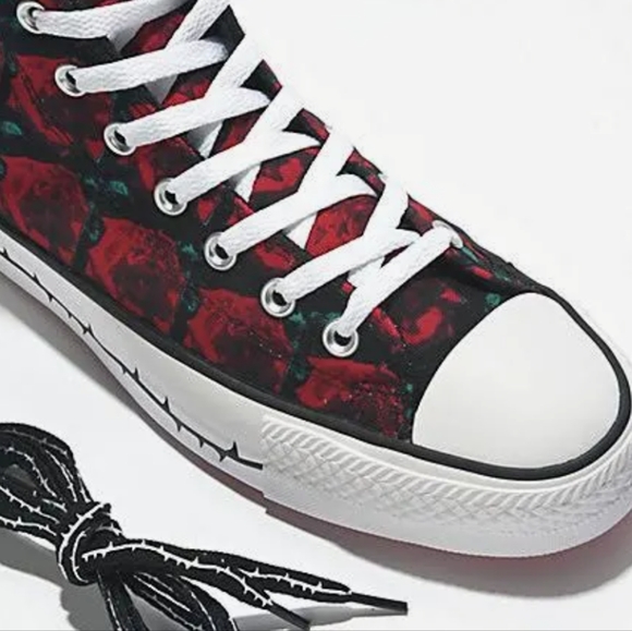 Converse Unisex Black w/red Roses High Top Sneakers - Picture 8 of 12